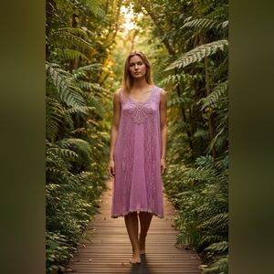 Medium The Pyramid Collection Lace Sleeveless Mini Dress Or Tunic in Bright Pink